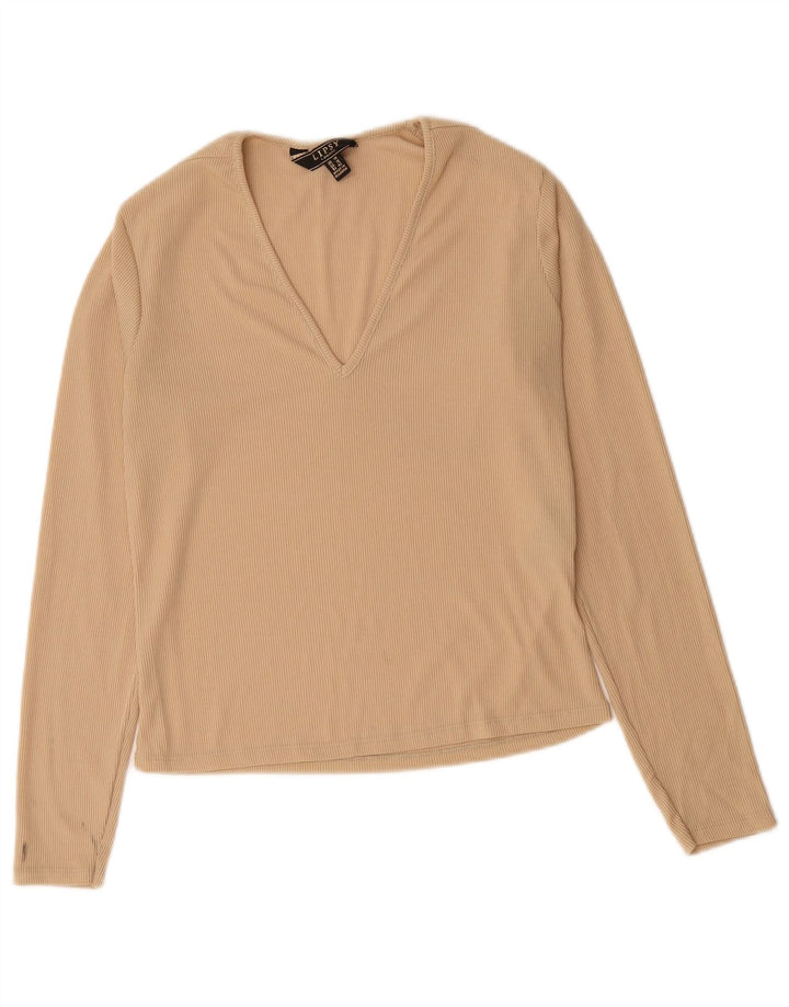Lipsy Damen Top Langarm UK 14 Medium Beige Polyester