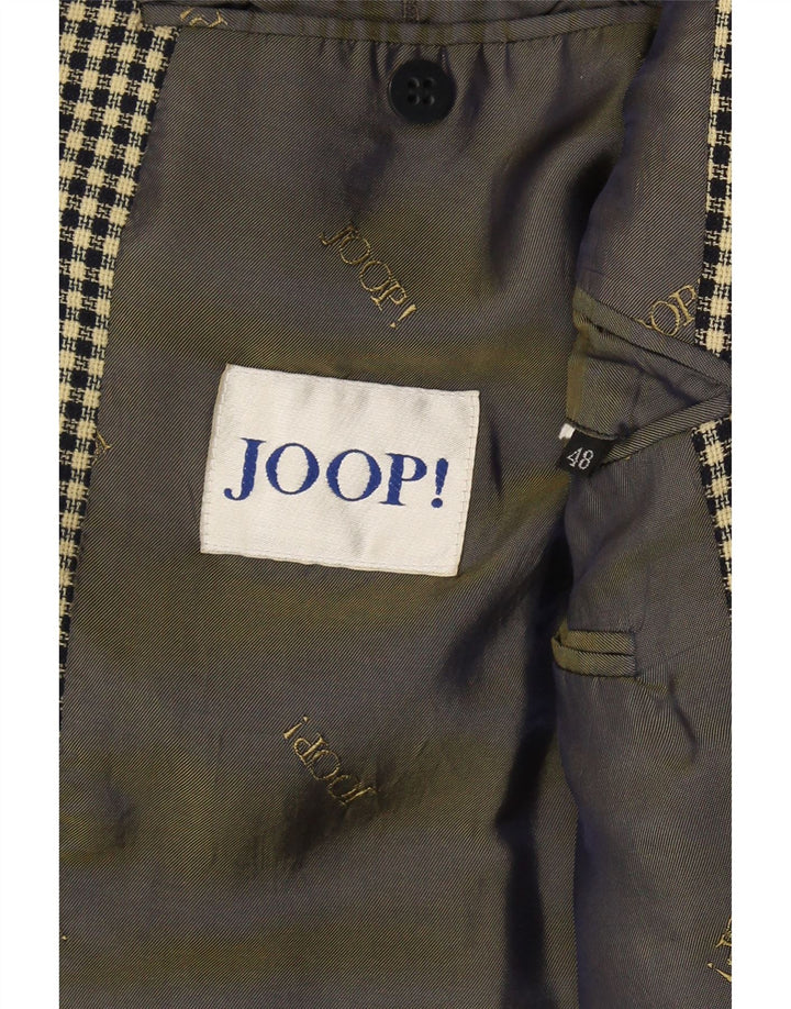 JOOP Mens 2 Button Blazer Jacket IT 48 Medium Beige Check Wool Vintage Joop and Second-Hand Joop from Messina Hembry 