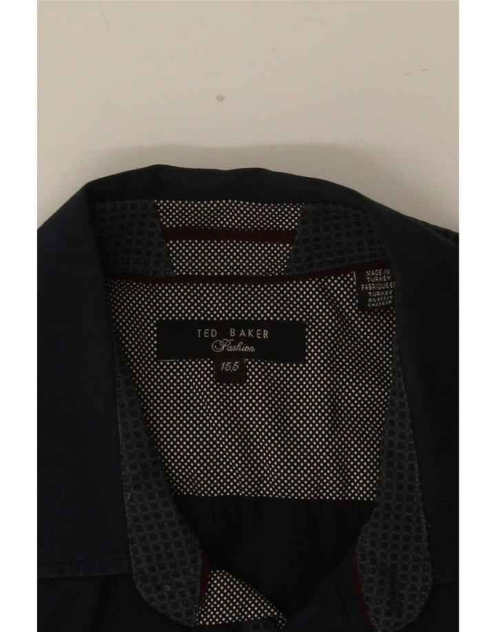 Ted Baker formelles Herrenhemd, Größe 15,5, mittelgroß, marineblau gepunktet