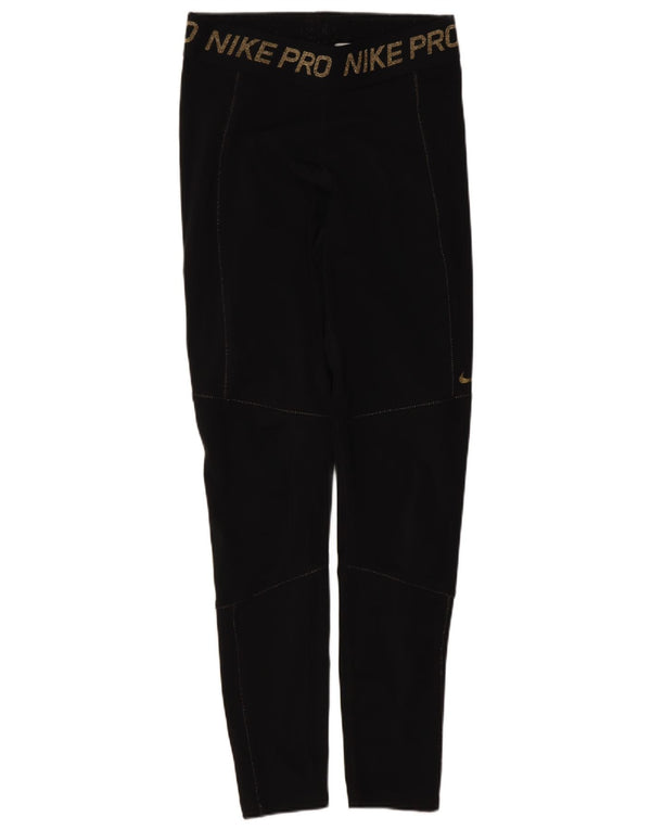 Nike Damen Dri Fit Graphic Leggings UK 12 Medium Schwarz