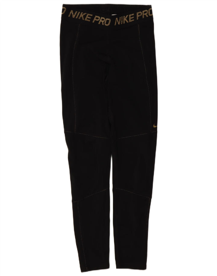 Nike Damen Dri Fit Graphic Leggings UK 12 Medium Schwarz