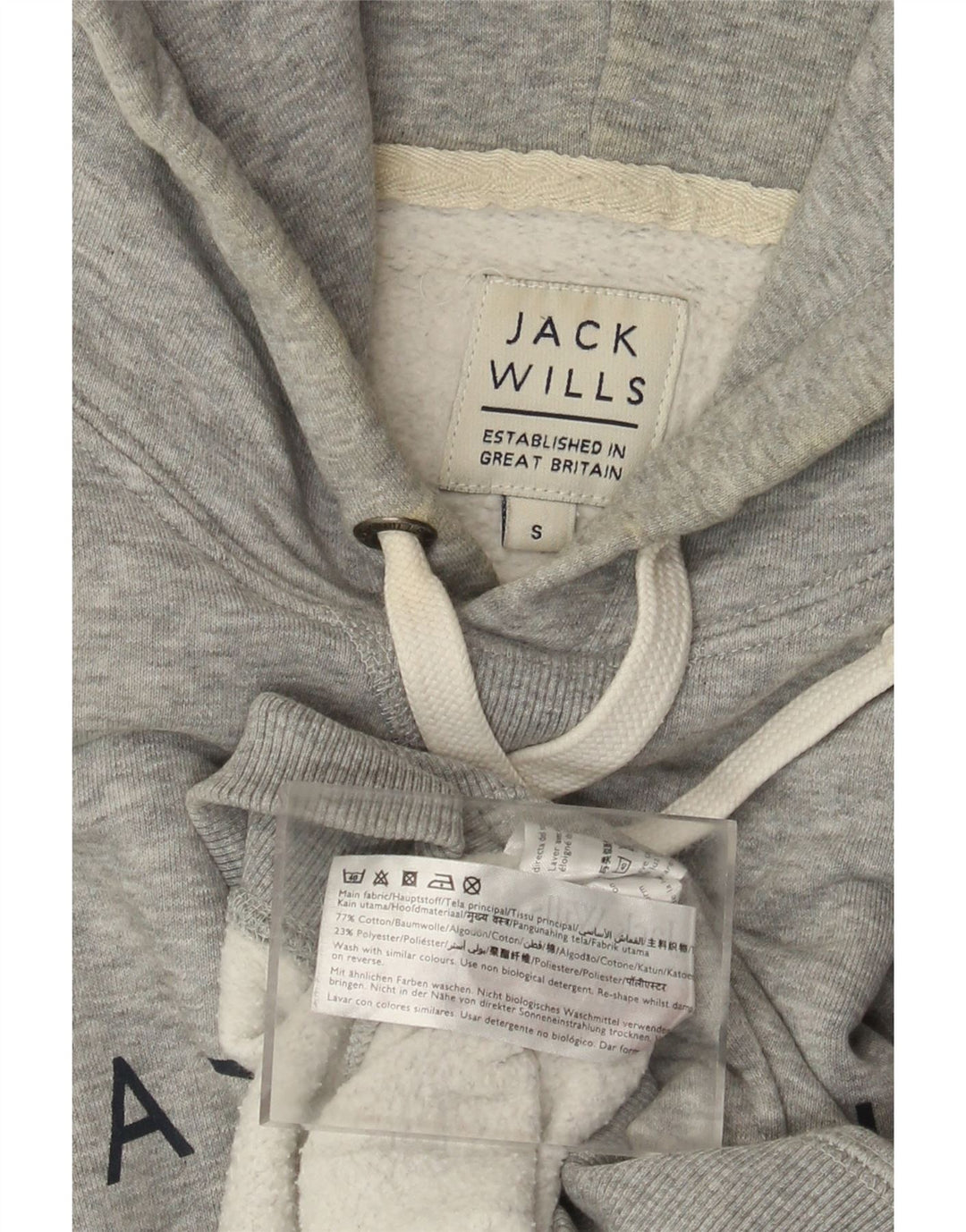 Jack Wills Herren-Kapuzenpullover mit Grafik, Größe S, graue Baumwolle