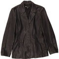 Vintage Damen 3 Knopf Leder Blazer Jacke UK 14 Großes schwarzes Leder