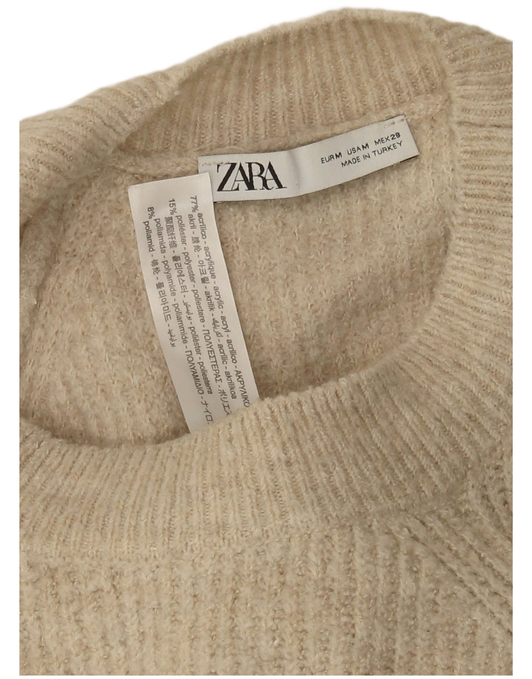 Zara Damen-Pullover, übergroß, Rundhalsausschnitt, Gr. 14, Mittelbeige, Acryl