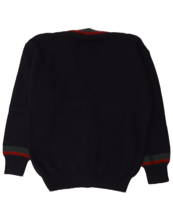 Vintage Herren Cardigan Pullover IT 48 Medium Navy Blue Gestreifte Wolle