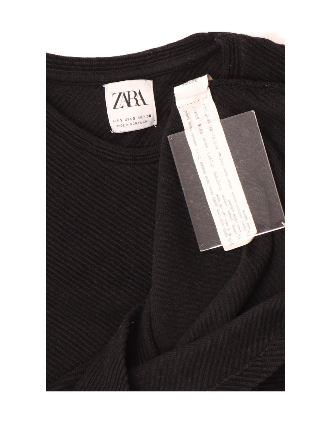 Zara Herren-Oberteil, langärmelig, klein, schwarze Baumwolle