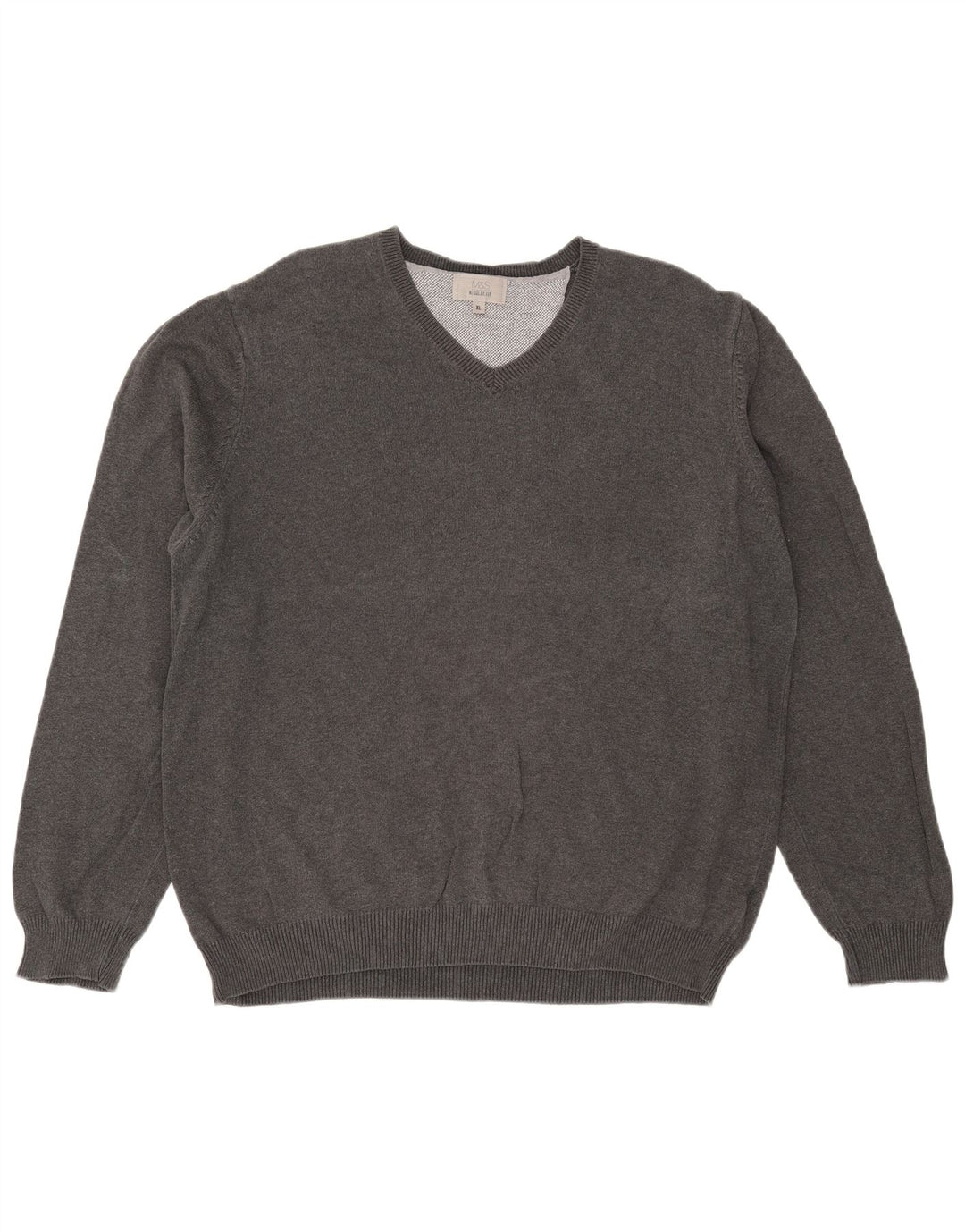 Marks & Spencer Herren-Pullover, reguläre Passform, V-Ausschnitt, XL, graue Baumwolle