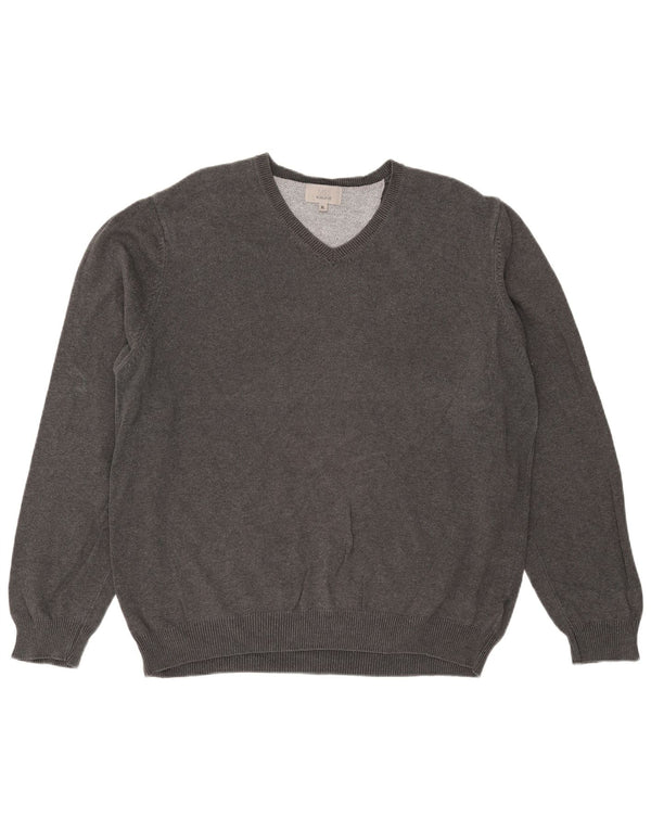 Marks & Spencer Herren-Pullover, reguläre Passform, V-Ausschnitt, XL, graue Baumwolle