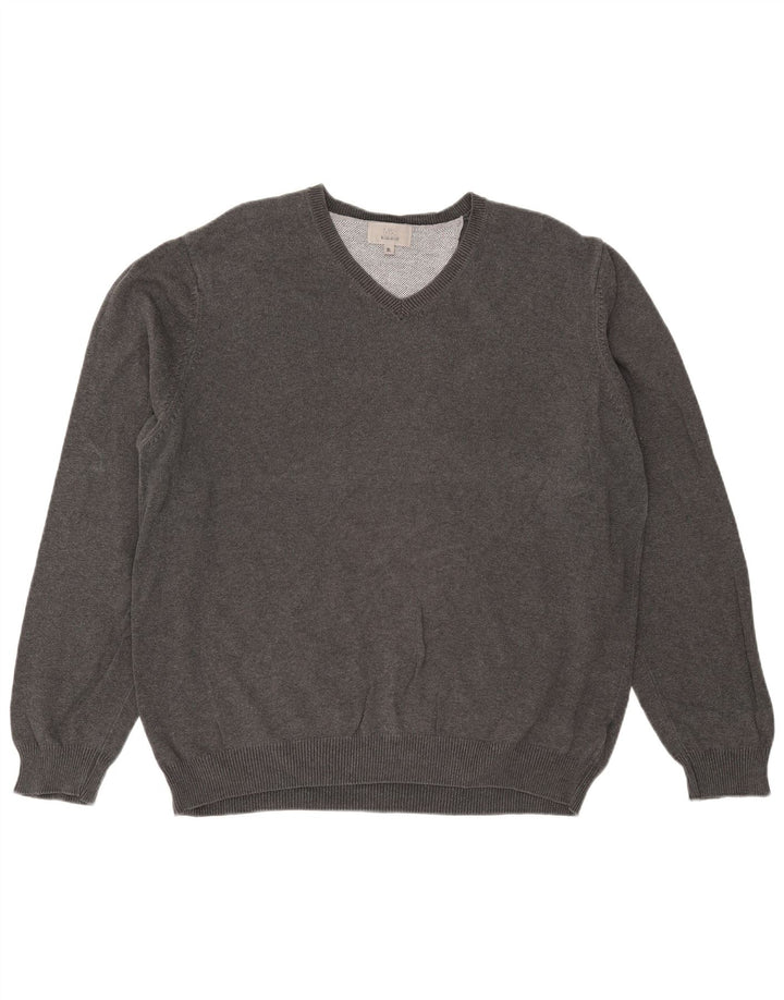 Marks & Spencer Herren-Pullover, reguläre Passform, V-Ausschnitt, XL, graue Baumwolle