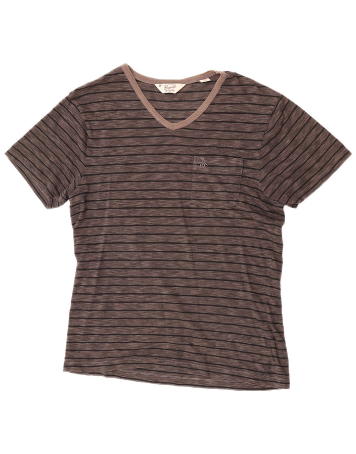 Pinguin-Herren-T-Shirt-Oberteil, groß, braun gestreift