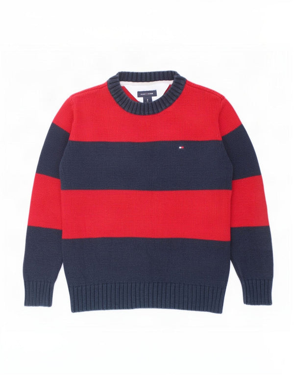 Tommy Hilfiger Jungen-Pullover mit Rundhalsausschnitt, 3–4 Jahre, rot gestreift, Baumwolle