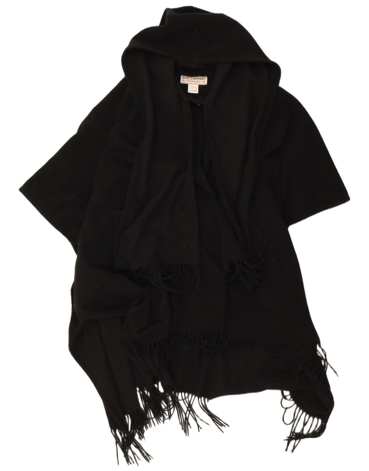 Easy Comfort Damen-Ponchomantel mit Kapuze, Einheitsgröße, schwarze Wolle