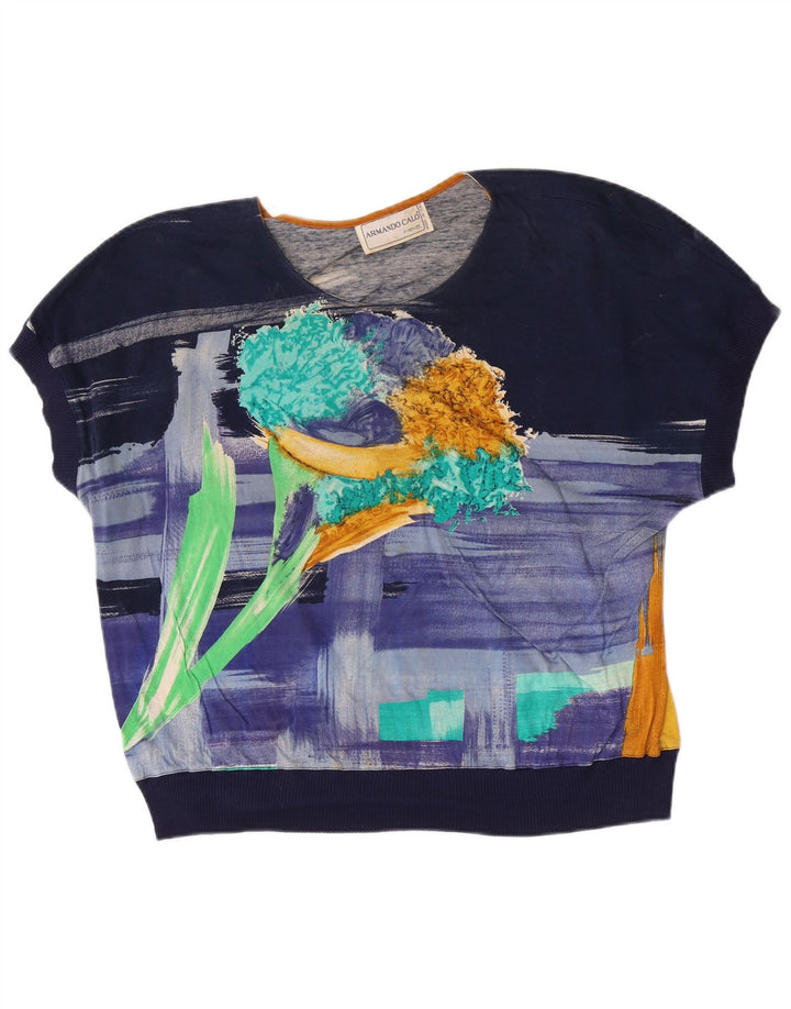 Armando Calo Damen-Blusenoberteil mit abstraktem Muster IT 46 Large Marineblau