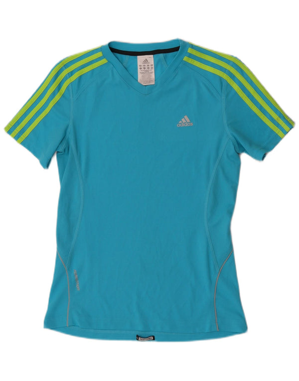 Adidas Damen T-Shirt Top UK 10 Small Blau Polyester