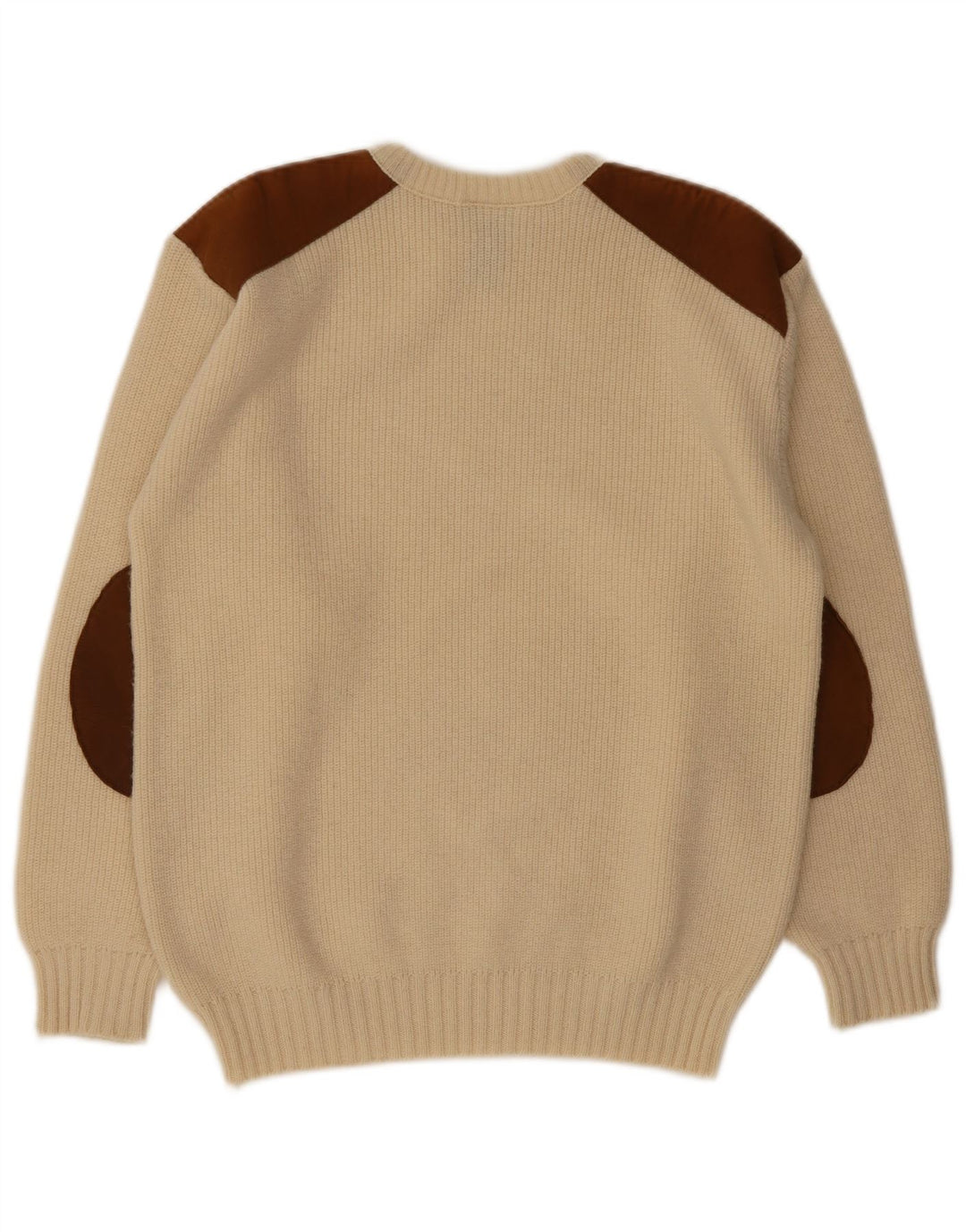 Vintage Herren-Pullover mit Rundhalsausschnitt, mittelbeigefarbene Wollblockfarbe