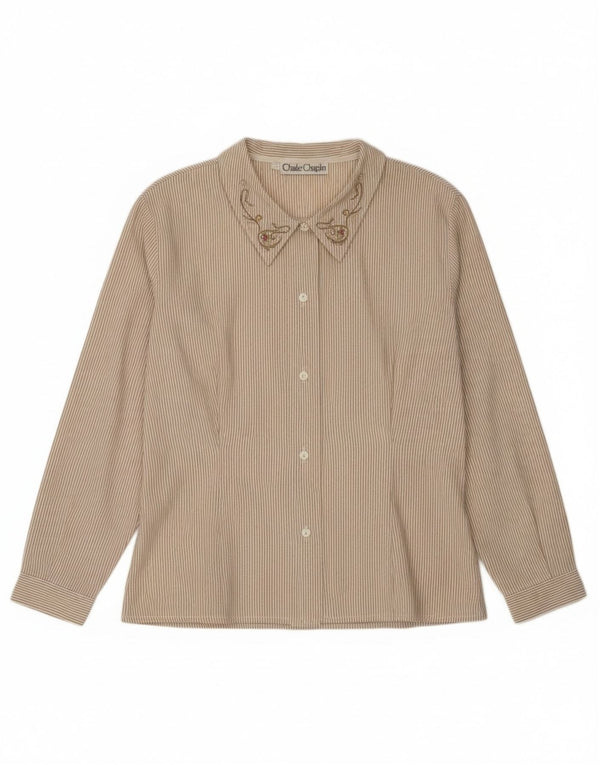 Vintage Damen Hemd UK 14 Medium Beige Nadelstreifen Baumwolle