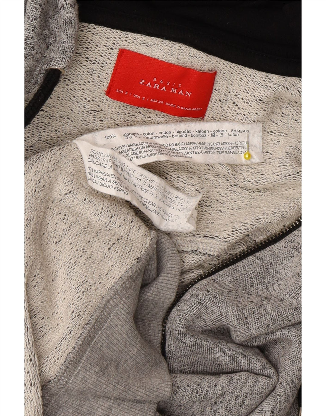 Zara Herren-Kapuzenpullover mit Reißverschluss, klein, grau gefleckte Baumwolle