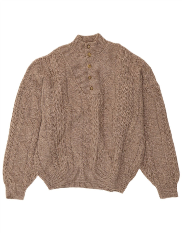 Vintage Herren-Pullover mit Knopfkragen, XL, braune Wolle