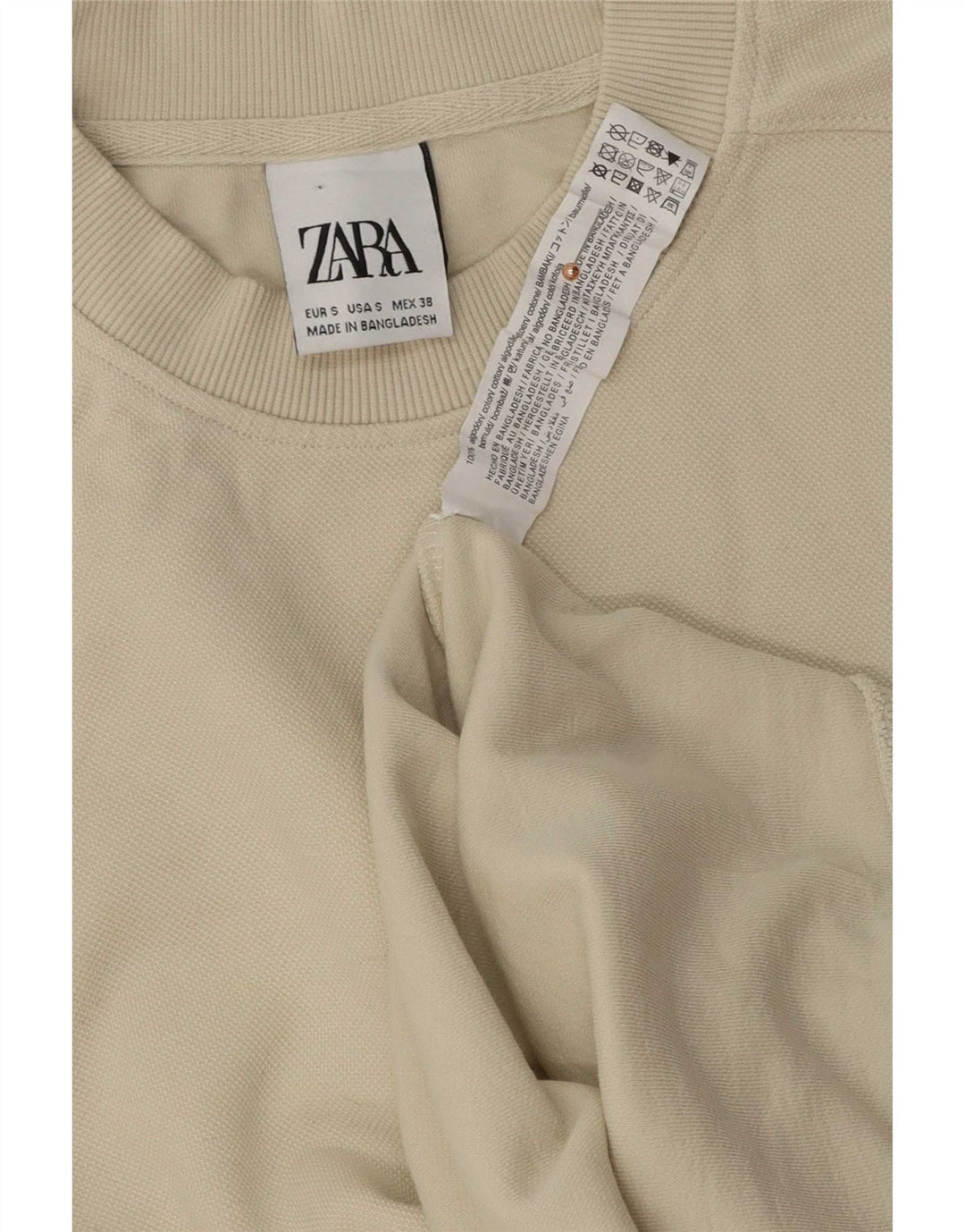 Zara Herren-Sweatshirt, Pullover, Größe S, cremefarbene Baumwolle