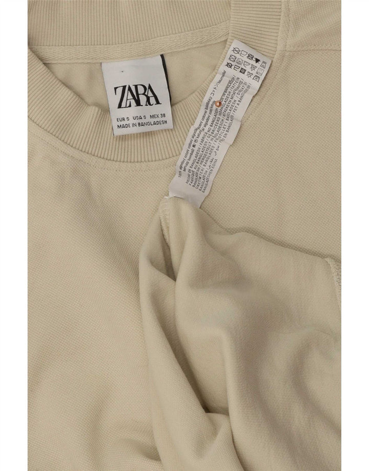 Zara Herren-Sweatshirt, Pullover, Größe S, cremefarbene Baumwolle