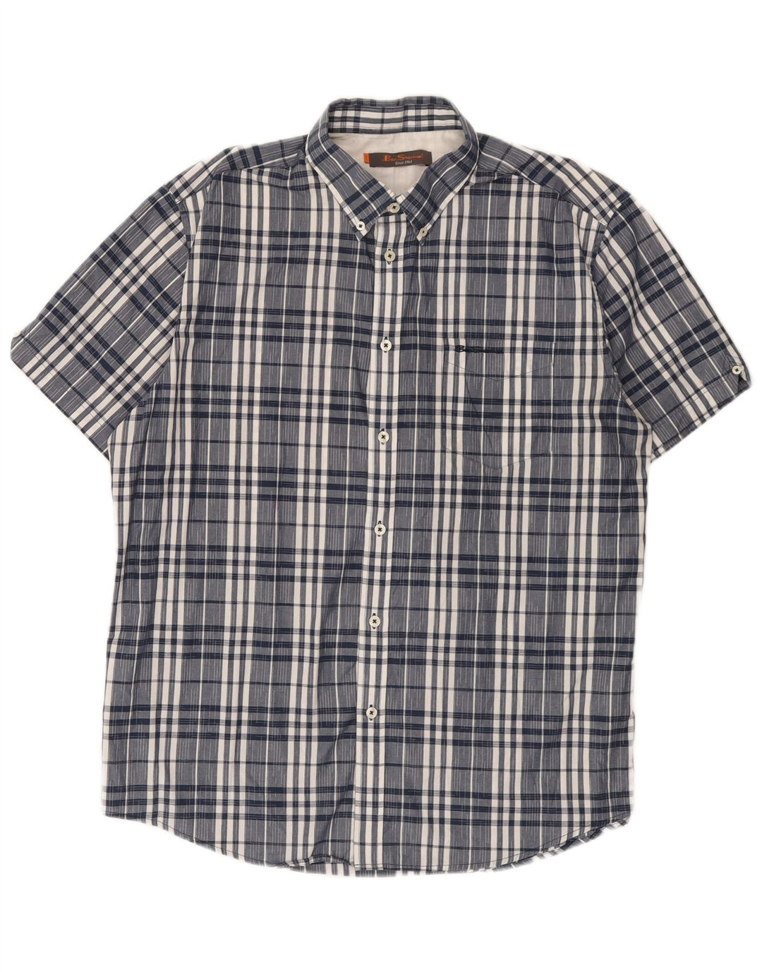 Ben Sherman Herren Kurzarmhemd XL Marineblau kariert Baumwolle