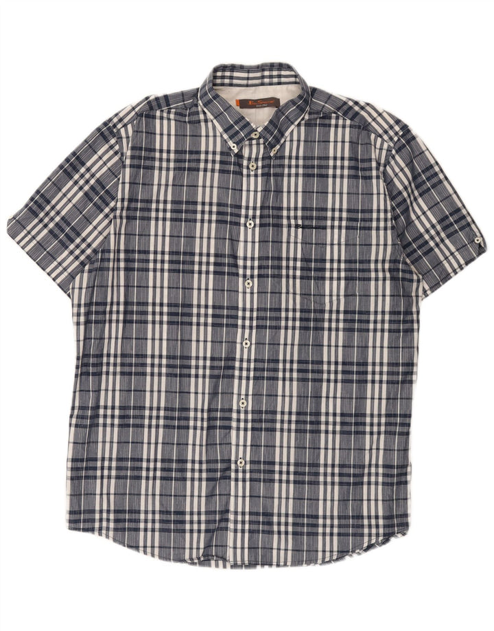 Ben Sherman Herren Kurzarmhemd XL Marineblau kariert Baumwolle