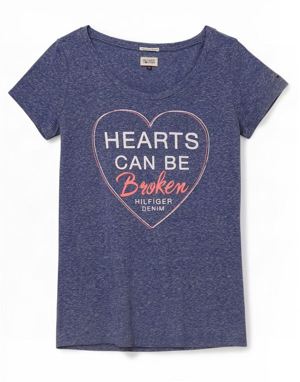 Tommy Hilfiger Damen Grafik-T-Shirt-Oberteil UK 12 Medium Navy Blue Flecked