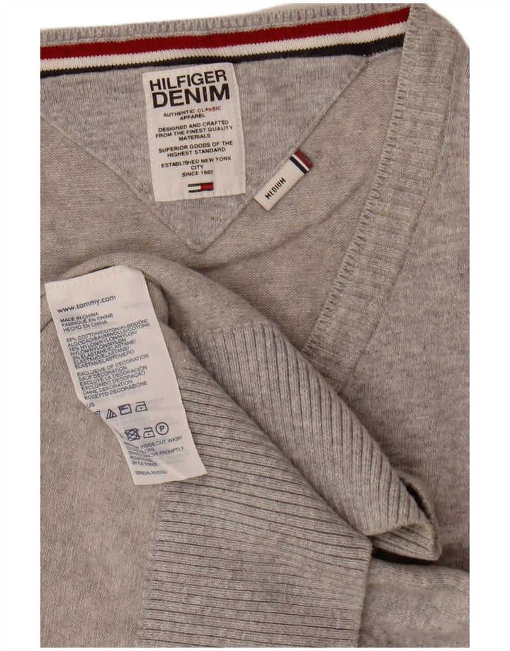 Tommy Hilfiger Herren-Pullover mit V-Ausschnitt aus mittelgrau gefleckter Baumwolle