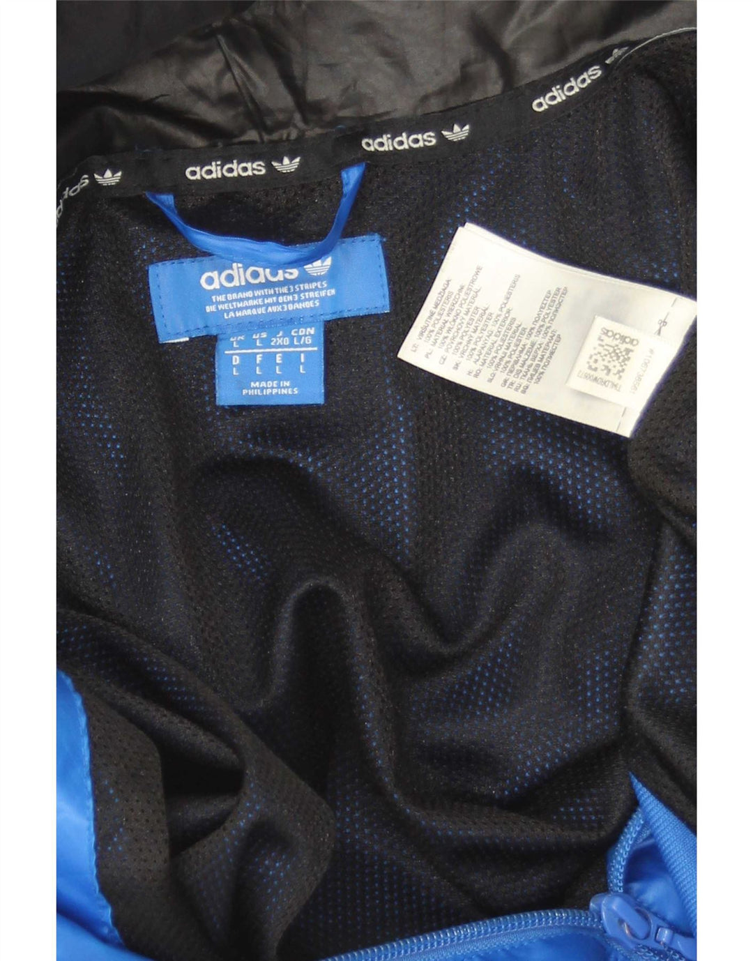 Adidas Herren-Regenjacke mit Kapuze, UK 40, groß, blaues Colourblock-Polyester
