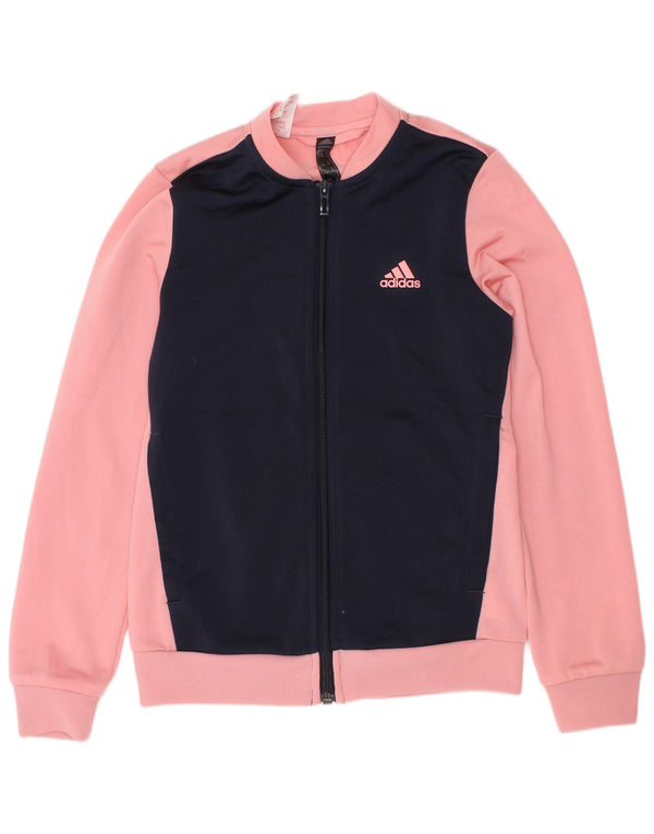 Adidas Mädchen-Trainingsanzug-Top-Jacke, 9–10 Jahre, rosafarbenes Colourblock-Polyester