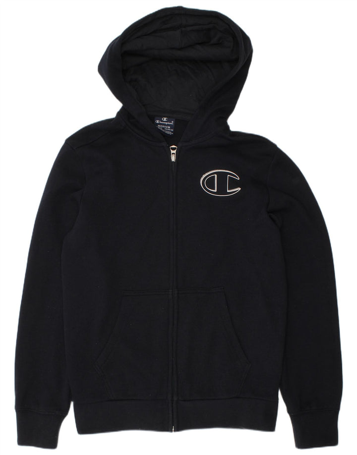 CHAMPION Boys Graphic Zip Hoodie Sweater 9-10 Years Medium  Navy Blue