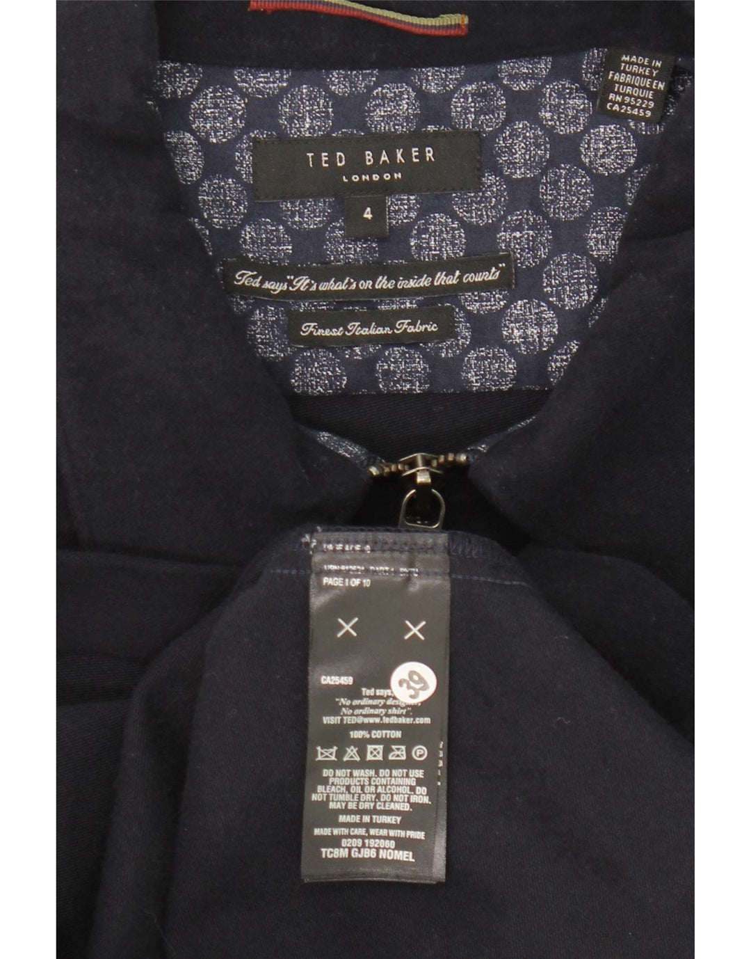 Ted Baker Herren-Bomberjacke, Größe 4, groß, marineblaue Baumwolle