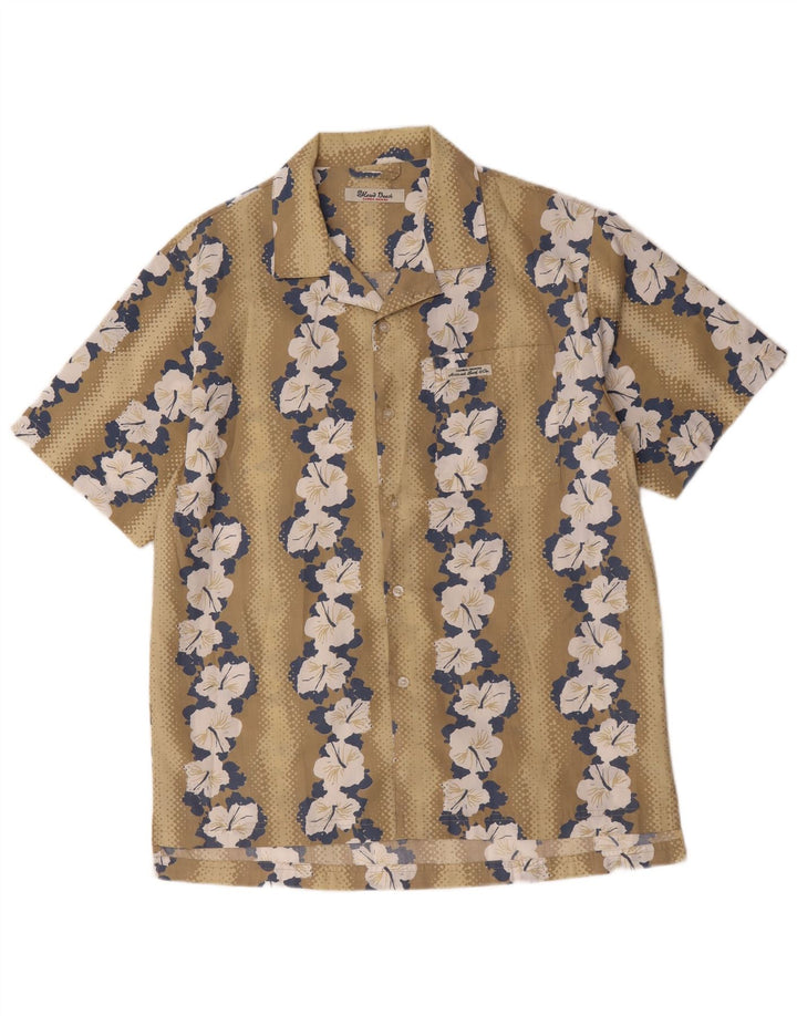 Vintage Hawaii-Kurzarmshirt für Herren, Mittelbeige, geblümtes Polyester
