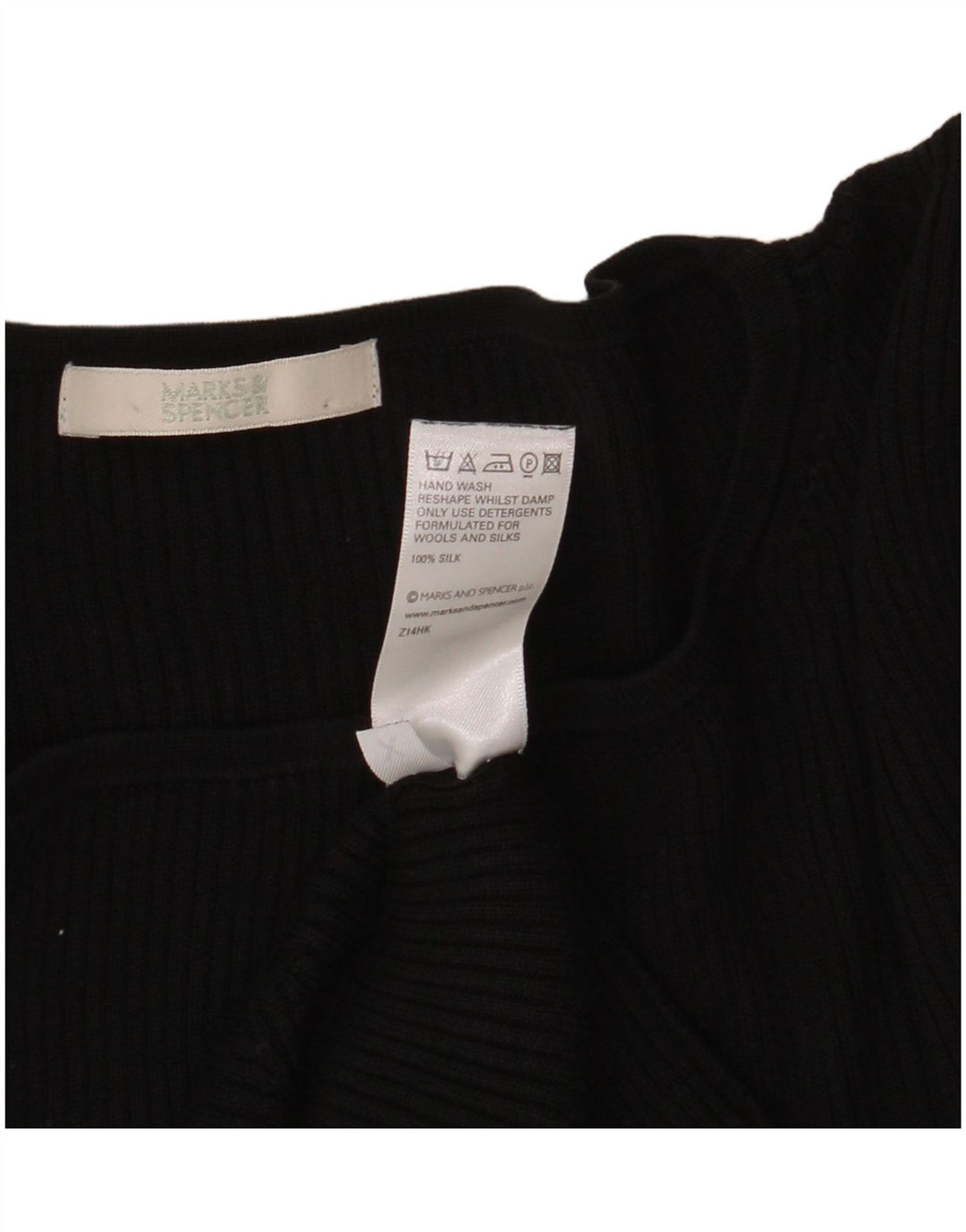 Marks & Spencer Damen Top 3/4 Ärmel UK 18 XL Schwarze Seide