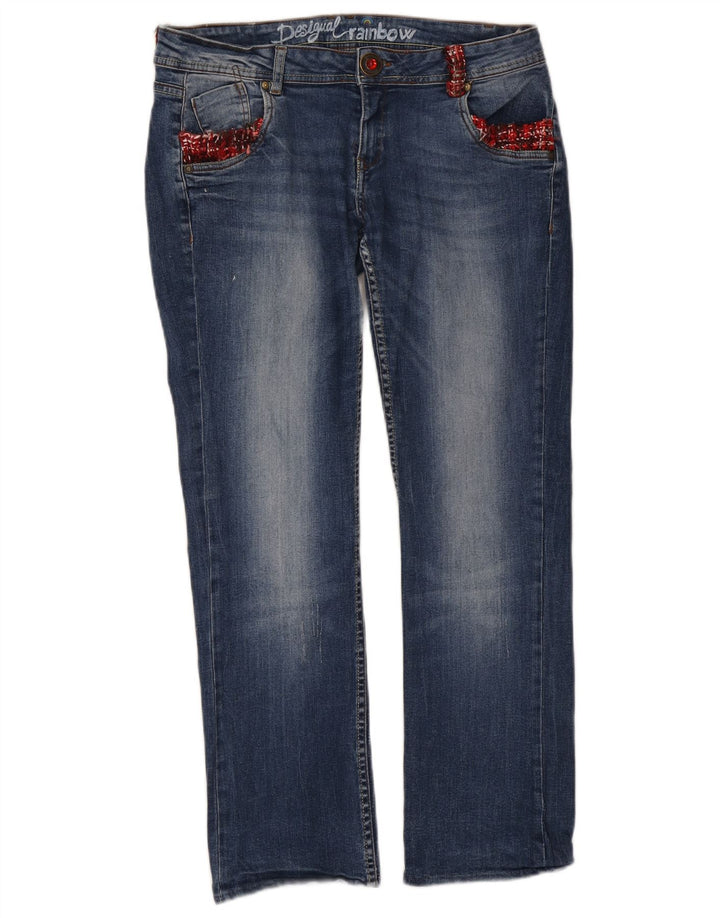 DESIGUAL Damen Rainbow Straight Jeans W34 L28 Blaue Baumwolle
