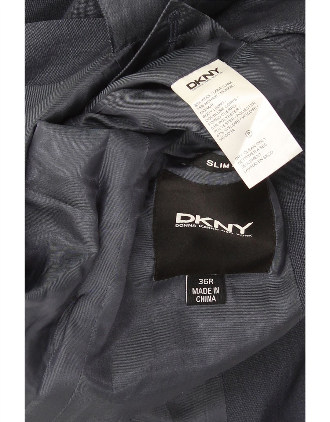 Dkny Herren-Blazer mit 2 Knöpfen, schmale Passform, UK 36, Größe S, marineblaue Wolle