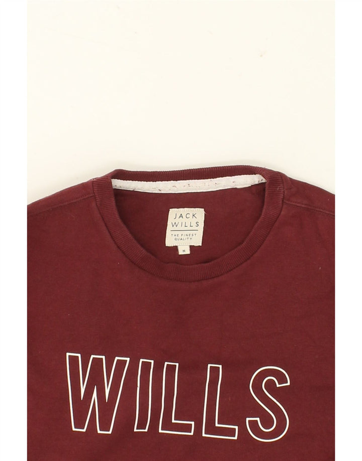 JACK WILLS Mens Graphic Sweatshirt Jumper Medium Burgundy Cotton Vintage Jack Wills and Second-Hand Jack Wills from Messina Hembry 