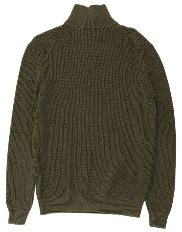 ZARA Herren-Pullover mit Reißverschluss am Hals, groß, grüne Baumwolle