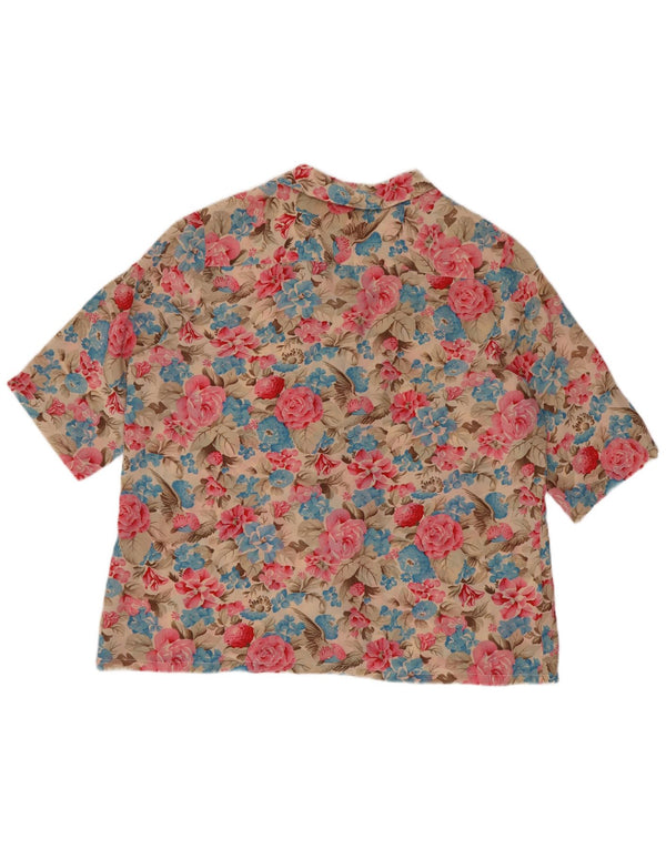 Vintage Damen Kurzarm-Hemdbluse IT 48 XL Mehrfarbige Blumenseide
