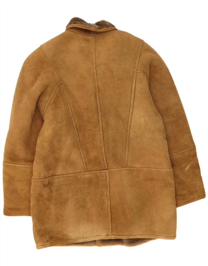 Vintage Herren Shearling Overcoat IT 54 2XL Beige Shearling