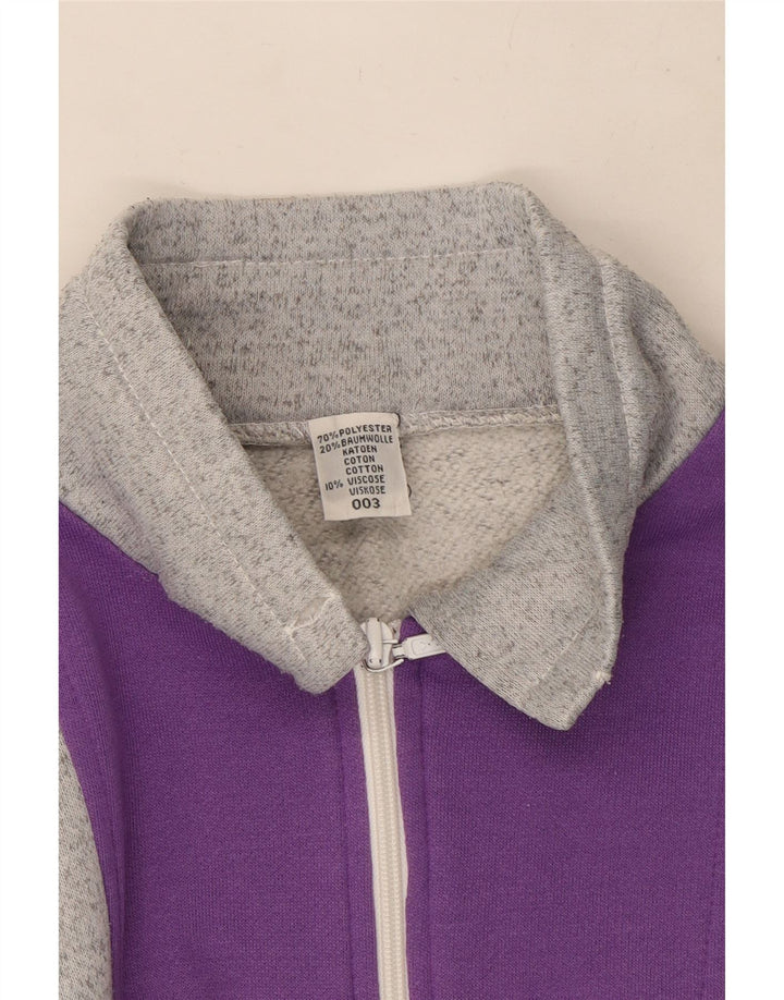 Vintage Damen Trainingsanzug Top Jacke UK 12 Mittelgraues Colourblock-Polyester