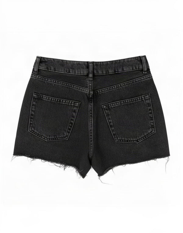 Topshop Damen Mom Denim Shorts UK 8 Small W26 Schwarze Baumwolle