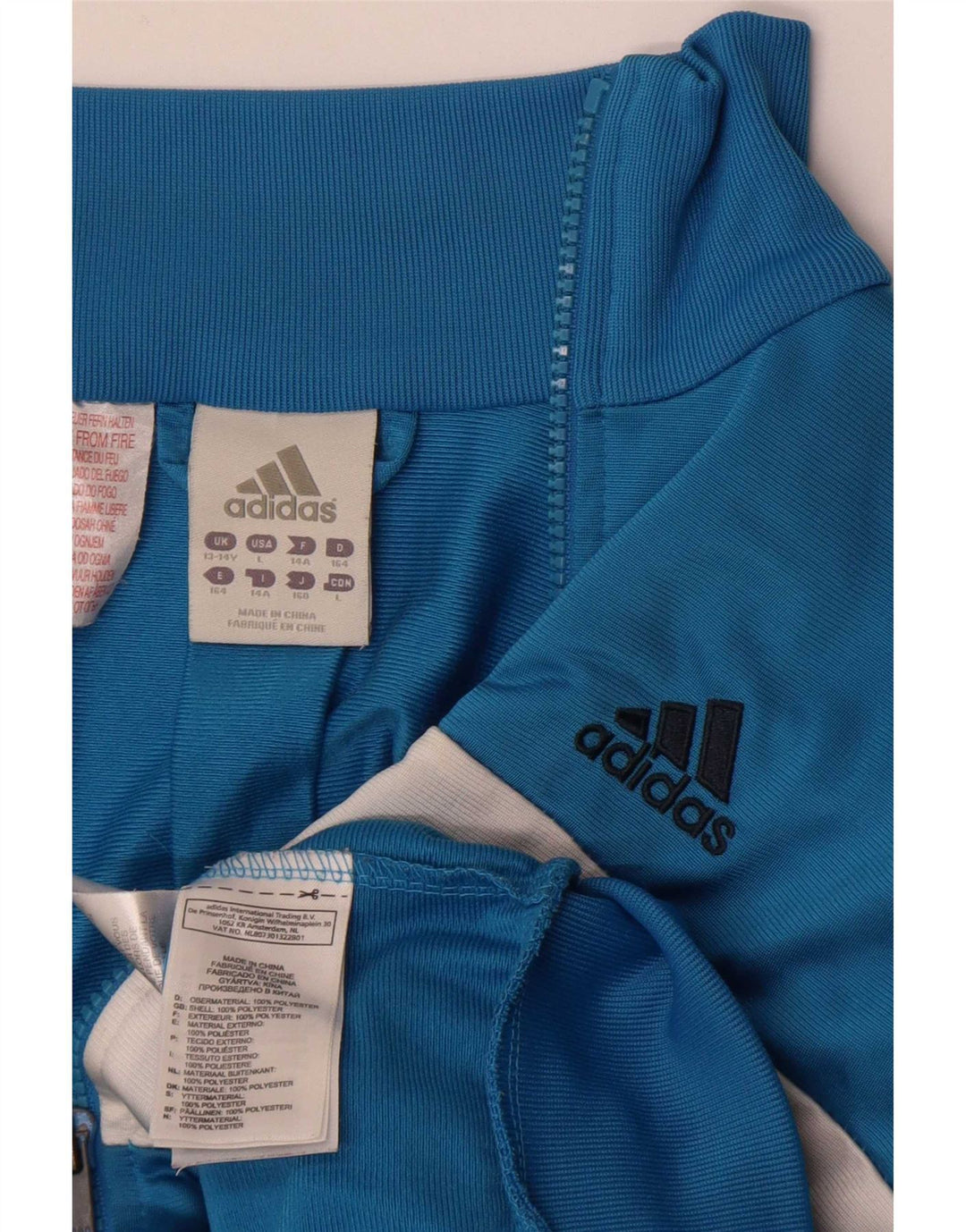 Adidas Jungen-Trainingsanzug-Top-Jacke, 13–14 Jahre, blaues Colourblock-Polyester