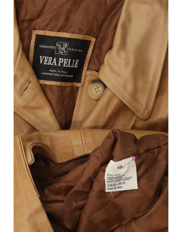 Vintage Damen 5-Knopf-Leder-Blazer-Jacke IT 46 Large Brown