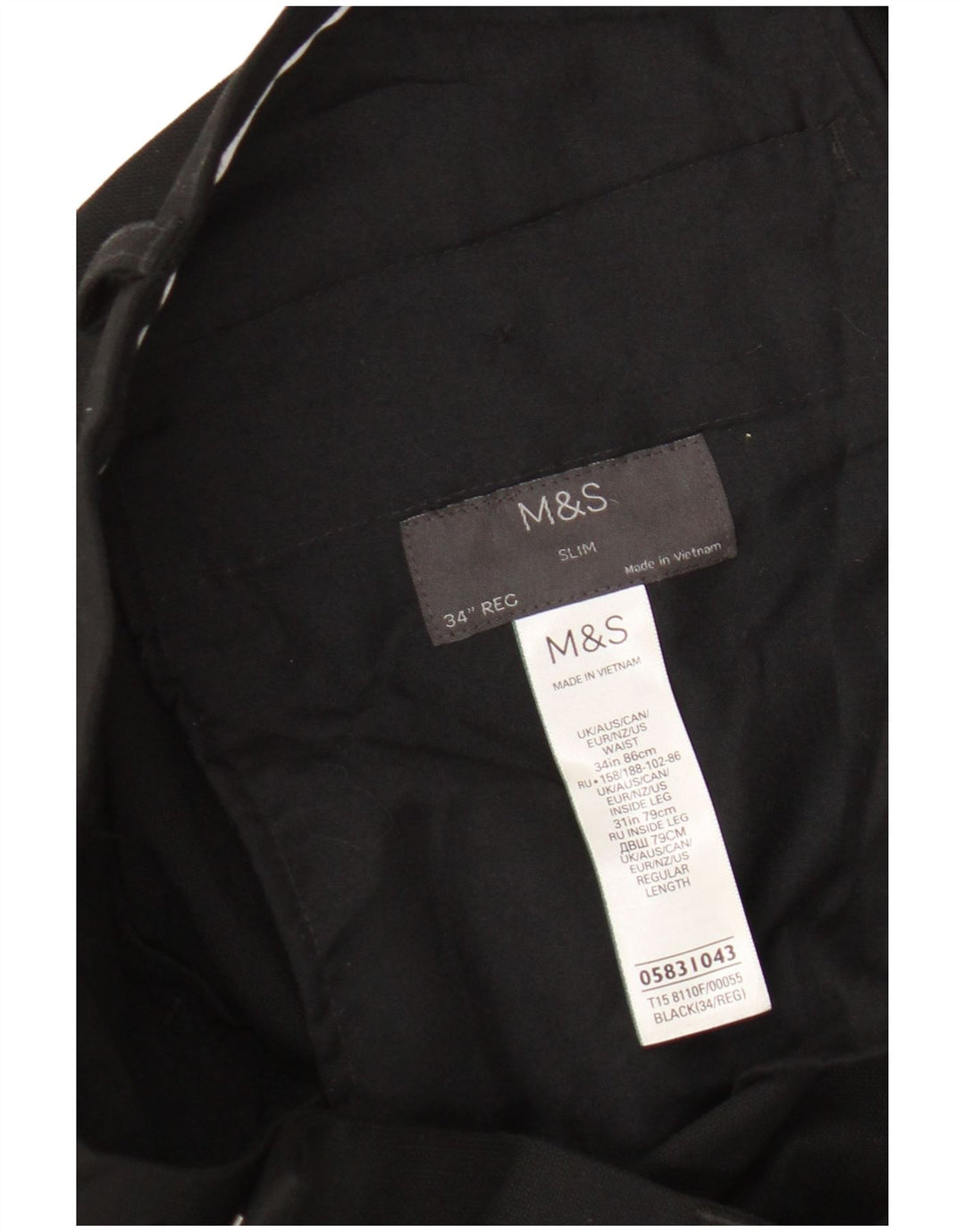Marks & Spencer Herren Slim Anzughose W34 L31 Schwarz Polyester
