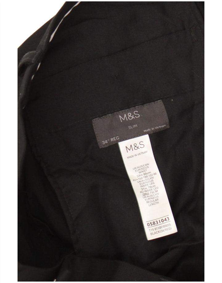 Marks & Spencer Herren Slim Anzughose W34 L31 Schwarz Polyester