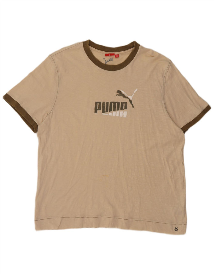 Puma Herren Grafik T-Shirt Top 2XL Beige Baumwolle