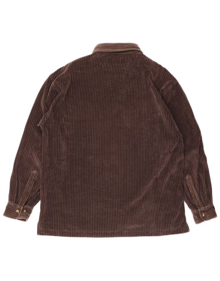 Marlboro Classics Herren-Cord-Pulloverhemd aus mittelbrauner Baumwolle
