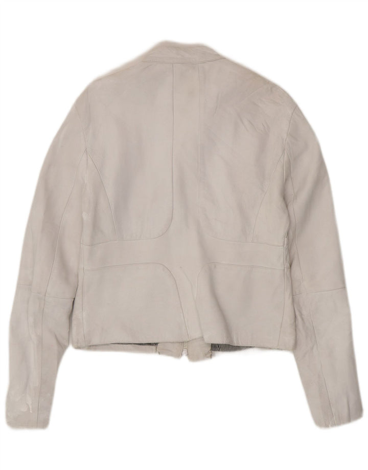 Vintage Damen Crop Lederjacke UK 18 XL Off White Leder