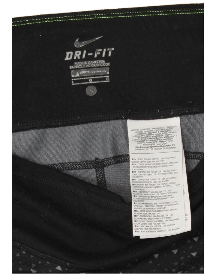 Nike Womens Dri Fit Capri Leggings UK 16 Large Schwarz Geometrisches Polyester